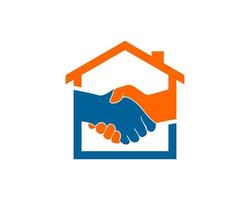 Simple house with hand shake inside vector