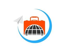 Travel bag with abstract globe and paper plane vector