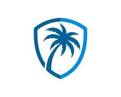 Simple blue shield with palm tree inside vector