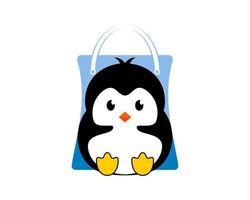 lindo pingüino dentro de la bolsa de compras vector