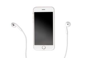 smartphone and earphone On white background photo