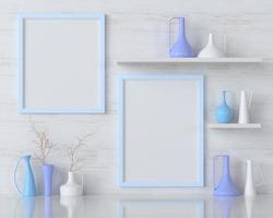 Mock up of poster frame in modern interior in living room isolated on bright background, 3D render, 3D illustration photo