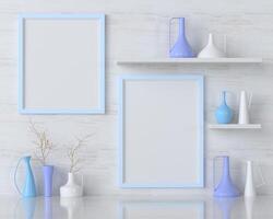 Mock up of poster frame in modern interior in living room isolated on bright background, 3D render, 3D illustration photo