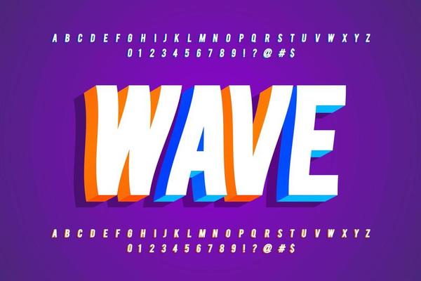 3D wave alphabet fonts