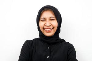 Closeup of cheerful beautiful young muslim woman isolated photo