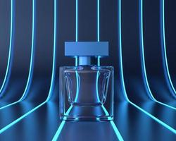 Perfume vector print. Blue bottle haute couture, beauty stylish illustration. Aroma liquid. Cosmetic fragrance