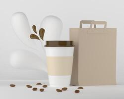 Mug and paper bag used for coffee photo