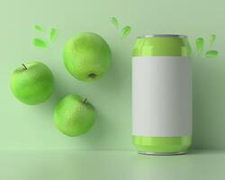 A cans used for containing apple juice with apple photo