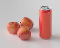A cans used for containing apple juice with apple photo
