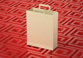 Paper bag for carrying things on red background photo