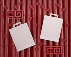 Paper bag for carrying things on red background photo