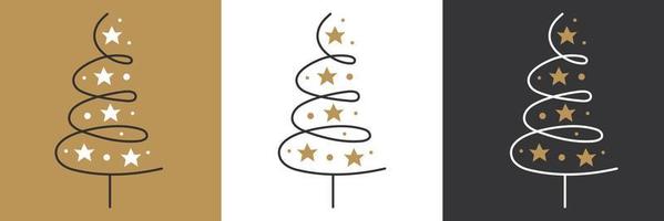 árbol de navidad con decoración estrellas año nuevo decoración elegante vacaciones de invierno diseño de tarjeta de felicitación vector arte lineal ilustración de garabato