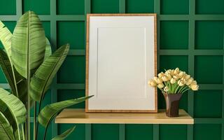 Living room wall photo frame with flower vase, 3D style