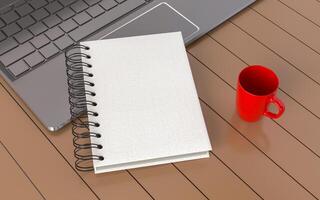 books on the table on a white background, 3D style. photo
