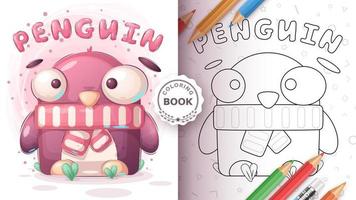 Cute teddy penguin - coloring page vector