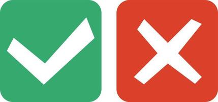 Green check mark icon and red cross mark icon set. vector