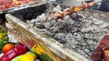 Turkish Traditional Shish Kebab Meat on a Barbecue Coal Fire