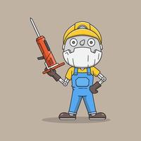 Cute miner robot with drill tool vector