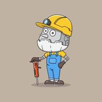 Cute miner robot with drill tool vector