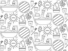 Seamless repeating bathroom pattern with shower and personal care items. Morning and evening routine. Vector illustration.