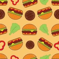 Seamless pattern of colored burger with ingredients vector