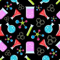 Chemistry seamless pattern with bright flasks, students day vector