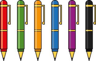 conjunto de bolígrafos multicolores vectoriales, iconos de bolígrafo vector