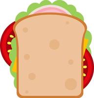 desayuno, delicioso comienzo del día. sándwich sencillo con queso, jamón y verduras. icono plano de dibujos animados de ilustración vectorial vector