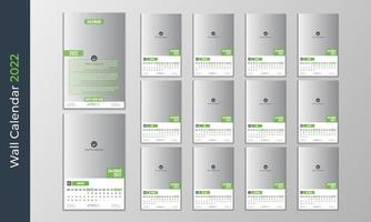 Calendario de pared de viaje colorido verde 2022 diseño con estilo minimalista vector