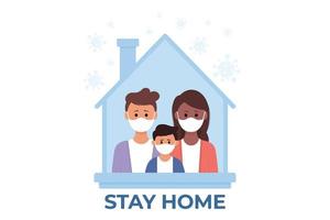 Parents and children stay at home to prevent from corona virus. Vector illustration in a flat style