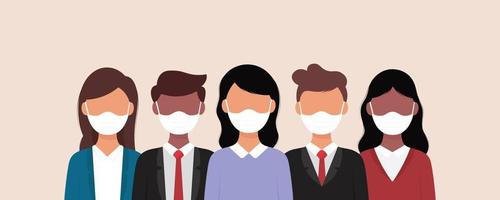 Group of people wearing medical mask to prevent from corona virus.vector illustration in a flat style