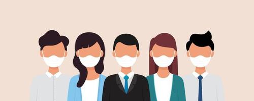 Group of people wearing medical mask to prevent from corona virus.vector illustration in a flat style vector