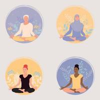 conjunto de mujeres meditando diversey vector