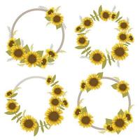 Set of sunflowers wreath. Template for wedding invitation vector