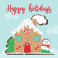 Greeting card with gingerbread house vector