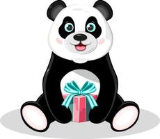 panda lindo y feliz con caja de regalo vector