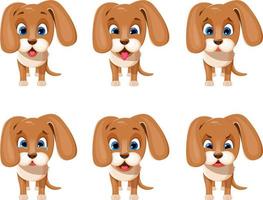 Set of dog's emotions in cartoon style. Joyful, cheerful, sad, upset, angry and surprised vector