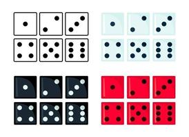 Set of dice icons in four different colors isolated on white background. Vector illustration.