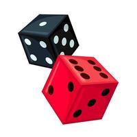 Two dices black and red isolated on white background. Vector illustration.