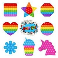Trendy antistress sensory toy Pop it fidget set in flat style isolated on white background.Collection of Hand toy for kids with push bubbles. Vector illustration.