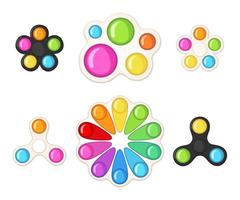 Set of Trendy antistress sensory toy Simple Dimple fidget in flat style isolated on white background. Collection of colorful silicone bubbles. Vector illustration.