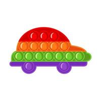 Trendy antistress sensory toy Pop it fidget in flat style isolated on white background. Car shape hand toy for kids with push bubbles. Vector illustration.