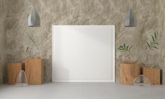 Picture frames with plant pots adorn the living room. photo