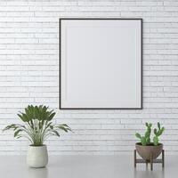 Mock up of poster frame in modern interior in living room isolated on bright background, 3D render, 3D illustration photo