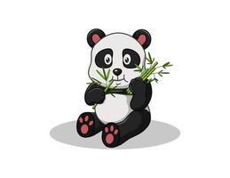 ilustración vectorial de dibujos animados lindo panda sentado comiendo bambú vector