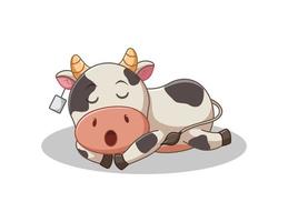 ilustración vectorial de dibujos animados lindo de la vaca durmiendo vector