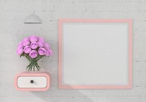 marco cuadrado con rosas rosadas, estilo 3d. foto