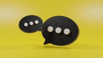 Representación 3D de burbujas de chat negras sobre fondo amarillo foto