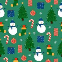 Christmas seamless pattern. Cute colorful winter elements on green background vector