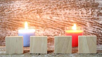 candle with wooden sign concept happy new year and merry christmas photo
